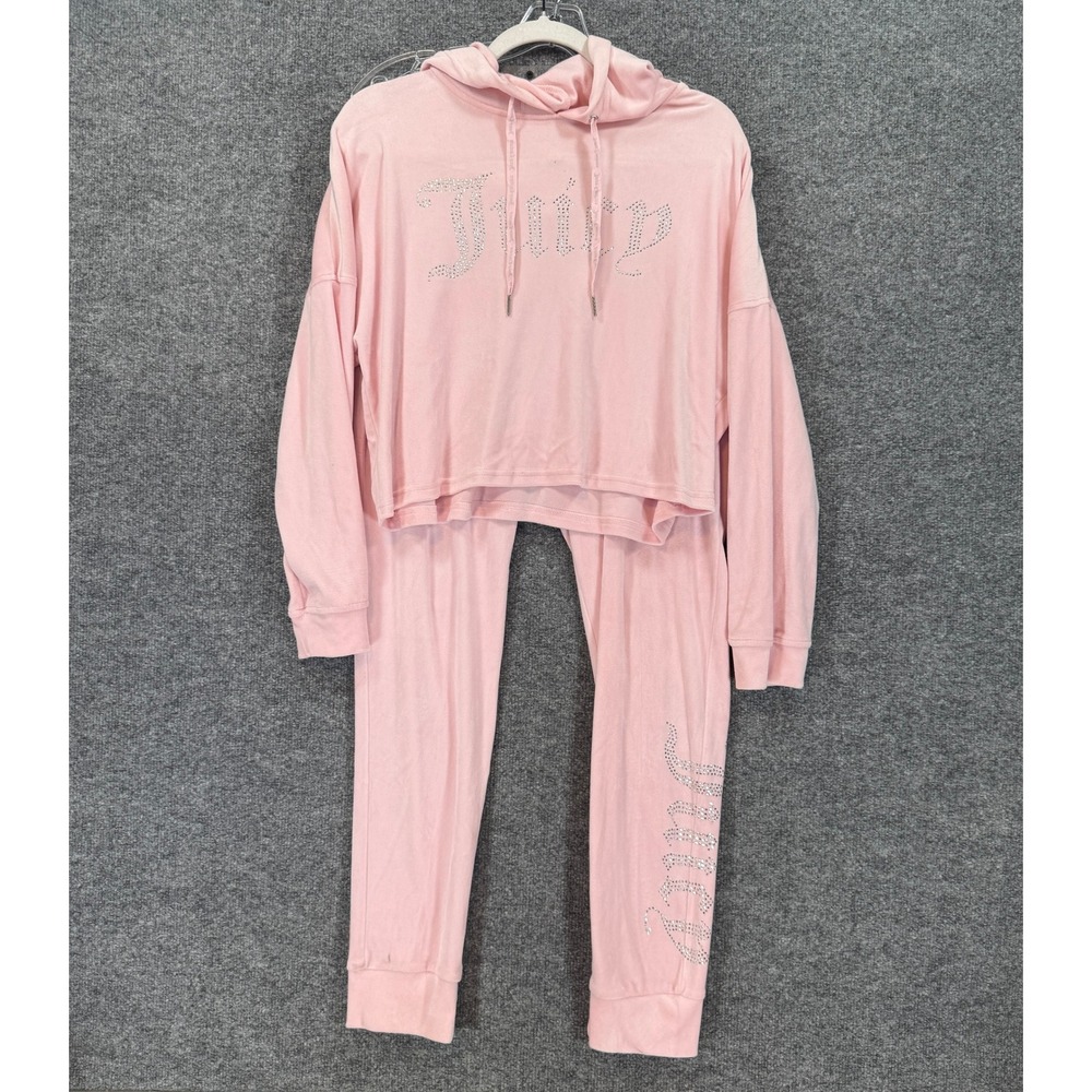 Juicy Couture Tracksuit Set Women Large Pink Rhinestone Velour Loungewear Jogger